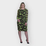 Boudicca Neon Lime Camouflage Ruched Midi Dress Inclusive Plus Size up to UK 26 / US 22
