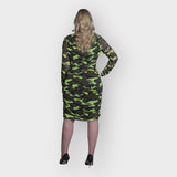 Boudicca Neon Lime Camouflage Ruched Midi Dress Inclusive Plus Size up to UK 26 / US 22