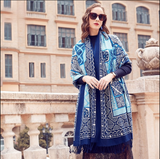 Anyyou 100% Merino Wool Navy Blue Silk Satin Large Winter Scarf Pashmina Shawl Bandana Perfect For Women Ladies Fashion Style