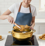 Frying Pan Gold Stainless Steel Thermometer Kitchen Utensils Tempura Fryer Pan Temperature Control Fried Cooking Tools