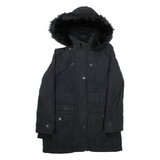 DKNY Womens Parka Coat Black Hooded S