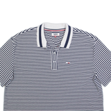 TOMMY HILFIGER Cropped Mens Polo Shirt Blue Striped XL