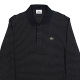 LACOSTE Mens Polo Shirt Black Striped Long Sleeve L