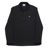 LACOSTE Mens Polo Shirt Black Striped Long Sleeve L