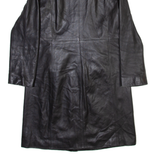 PROUD FOOT Padded Shoulders Womens Trench Jacket Black Leather M