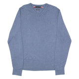 TOMMY HILFIGER Mens Jumper Blue V-Neck Tight Knit XL