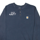 CARHARTT Loose Fit Mens T-Shirt Blue Long Sleeve Button Neck XL