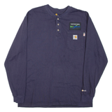 CARHARTT Mens T-Shirt Blue Long Sleeve Button Neck L