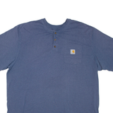 CARHARTT Loose Fit Mens T-Shirt Blue Button Neck 2XL