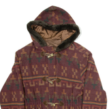 Womens Overcoat Jacket Purple Hooded Geometric L