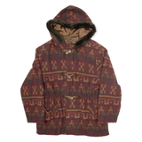 Womens Overcoat Jacket Purple Hooded Geometric L