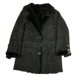 Womens Overcoat Jacket Black Leather M