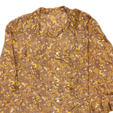Womens Printed Shirt Brown Collared 3/4 Sleeve Floral L