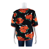 LIOLA Button Up Womens Printed Blouse Black Floral 2XL