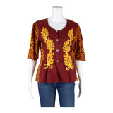Womens Printed Blouse Maroon 3/4 Sleeve 90s Floral M
