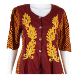 Womens Printed Blouse Maroon 3/4 Sleeve 90s Floral M