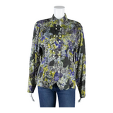 Womens Printed Blouse Grey Collared Long Sleeve 90s Floral UK 12