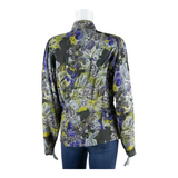 Womens Printed Blouse Grey Collared Long Sleeve 90s Floral UK 12