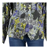 Womens Printed Blouse Grey Collared Long Sleeve 90s Floral UK 12