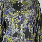 Womens Printed Blouse Grey Collared Long Sleeve 90s Floral UK 12