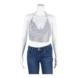 Dimonte Scoop Neck Womens Cropped Top Silver Strapless M