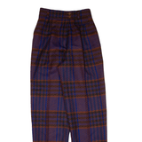 BRUESTLE Pleated Check Womens Knit Trousers Blue Regular Straight Wool W25 L31