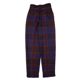 BRUESTLE Pleated Check Womens Knit Trousers Blue Regular Straight Wool W25 L31