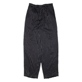 Pleated Striped Womens Trousers Black Loose Tapered W27 L30