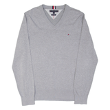 TOMMY HILFIGER The 1985 Mens Jumper Grey V-Neck Tight Knit S