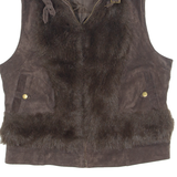 YESSICA Faux Fur Womens Gilet Brown Leather UK 14