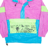 DEBEL Mens Anorak Jacket Pink Nylon 90s Hooded Colourblock S