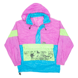 DEBEL Mens Anorak Jacket Pink Nylon 90s Hooded Colourblock S
