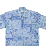GIOTTO Mens Shirt Blue 90s Crazy Pattern L