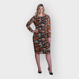 Boudicca Orange Camouflage Ruched Midi Dress -Inclusive Plus Size up to UK 20 / US 16