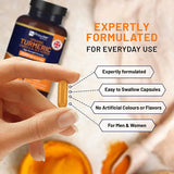 Organic Turmeric with Ginger and Black Pepper 2280mg (High Strength) | 180 Vegan Turmeric Capsules with Active Ingredient Curcumin I Soil Association Approved