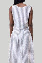 Overlap Midi Skirt in Linen Stripes