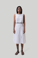 Overlap Midi Skirt in Linen Stripes