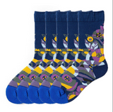 Anyfootwear 5 Pairs Size 5-9 Dark Blue Men Women Fashion Socks Cotton Long Crew Socks High Quality Office Business Sports Skateboard Knitted Casual