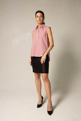 Italian Cotton Stripe Red Sleeveless Top – Women’s Chic Summer Top