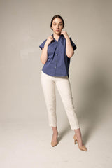 Womens Gather Collar Shirt in Navy – Elegant Blouse