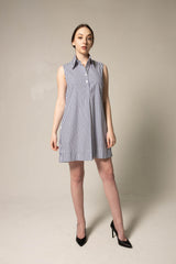 Italian Cotton Blue Stripe Sleeveless Dress – Elegant Summer Dress