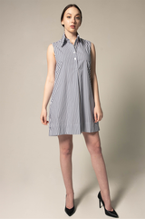 Italian Cotton Blue Stripe Sleeveless Dress – Elegant Summer Dress
