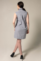 Italian Cotton Blue Stripe Sleeveless Dress – Elegant Summer Dress