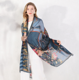Anyyou 100% Mulberry Silk Spruce Blue Long Scarf for Women Luxury Beach Shawl Swimwear Cover-Up Pashmina Wrap Foulard