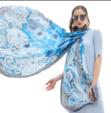 Anyyou 100% Mulberry Silk Sky Blue Long Scarf for Women Luxury Beach Shawl Swimwear Cover-Up Pashmina Wrap Foulard