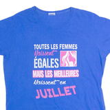 GILDAN French July Birthday Womens T-Shirt Blue Crew Neck L