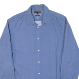 TOMMY HILFIGER Mens Shirt Blue Spotted Long Sleeve L