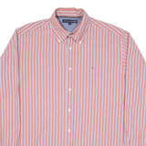 TOMMY HILFIGER Mens Shirt Red Striped Long Sleeve L