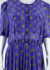 Womens A-Line Dress Purple Floral Short Sleeve Midi L