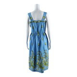 High Waist Womens Fit & Flare Dress Blue Crazy Pattern Sleeveless Midi M